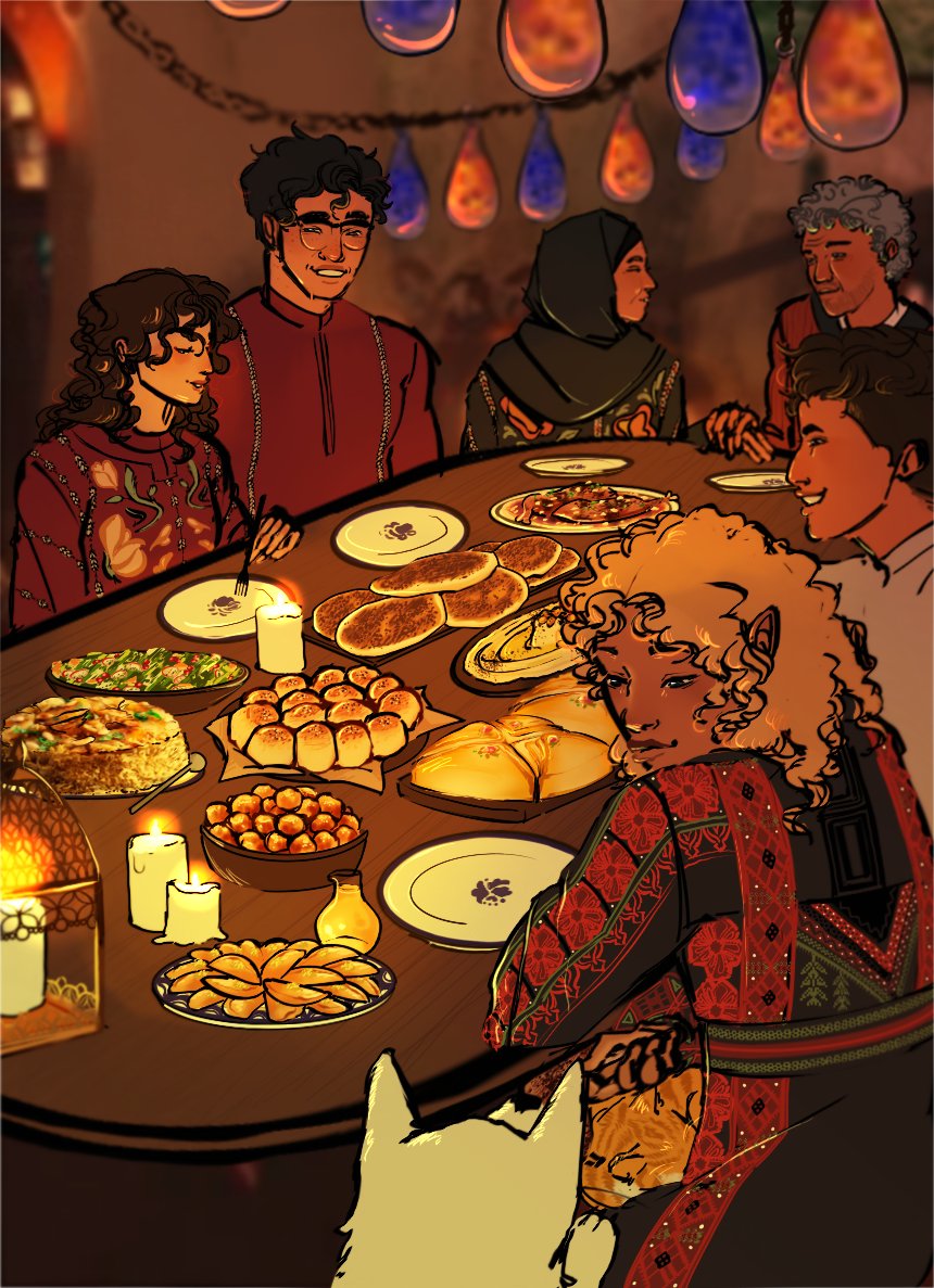 RAMADAN MUBARAK!  Khalil and his loved ones wish you safety and blessings during this time, with art made by the incredible <a href="/goodluckbiscuit/">Cain ⛸️</a> <3 stay safe, take care of yourselves and each other, our team is sending good vibes to every single one of you!