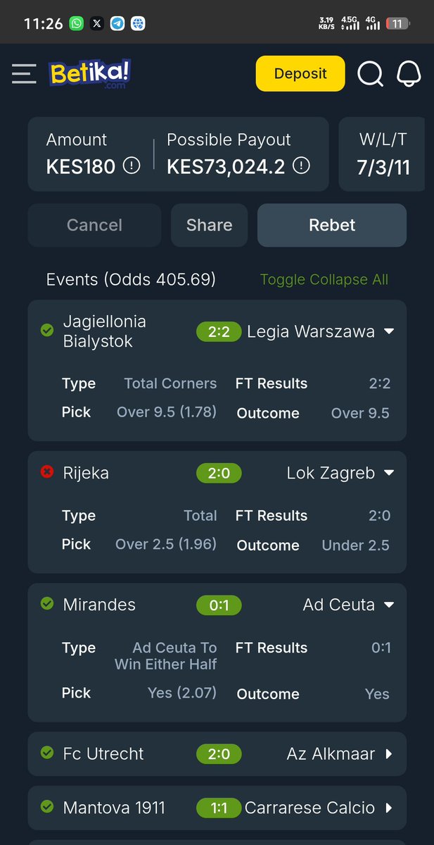 Purita254t's tweet image. Wooon 7 missed just by 3 games ♻️🤦‍♂️👀👀. Was a good trial 📌📌. 

We will go better again tomorrow 
We have to pull a big win soon. 

Let's keep going we are not giving up 🤦‍♂️🤦‍♂️🤦‍♂️