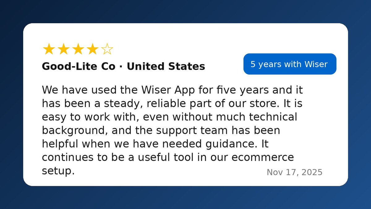 iamitporwal's tweet photo. Working with Shopify merchants gives us several stories.

Their expectations when they install Wiser - usually around improving conversions, increasing AOV.

This is one of those stories.

5 years with Wiser &amp; counting 😃🎉🙏🏻
@getwiserapp 

#shopify #shopifyapps #testimonial https://t.co/m44bZ20rou