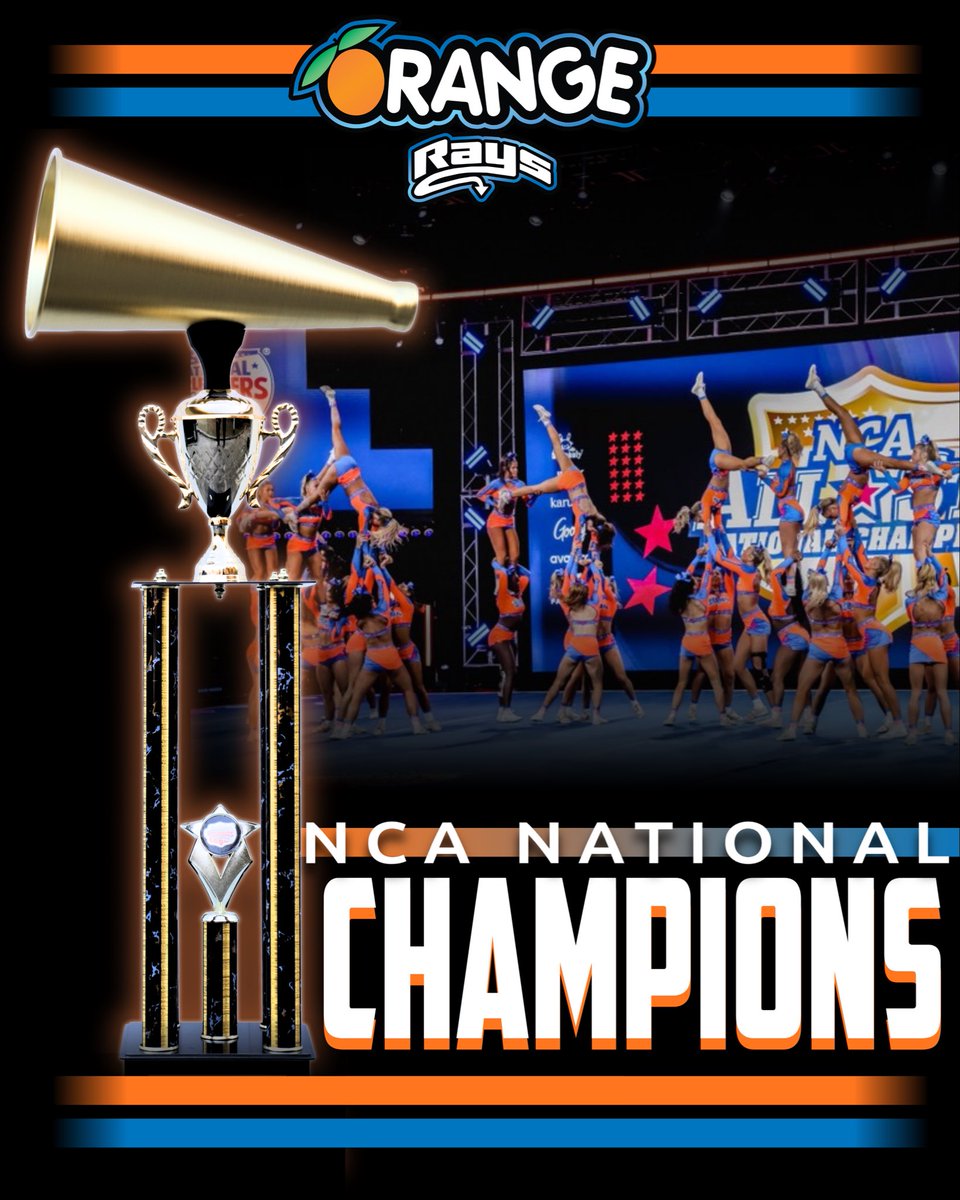 YOUR LARGE SENIOR LEVEL 6 2026 NCA NATIONAL CHAMPIONS, THE STINGRAY ALLSTARS ORANGE!! 🍊