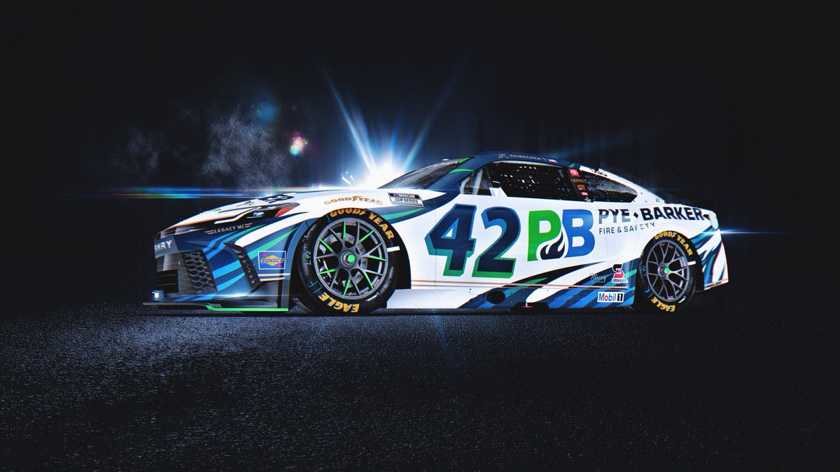 brendandroppo's tweet photo. It's time for the debut of the 2026 @PyeBarkerFire paint scheme for @LEGACYMotorClub and @JHNemechek at @COTA. 🔵🟢⚪️

#NASCAR https://t.co/CNcSDGF0nO