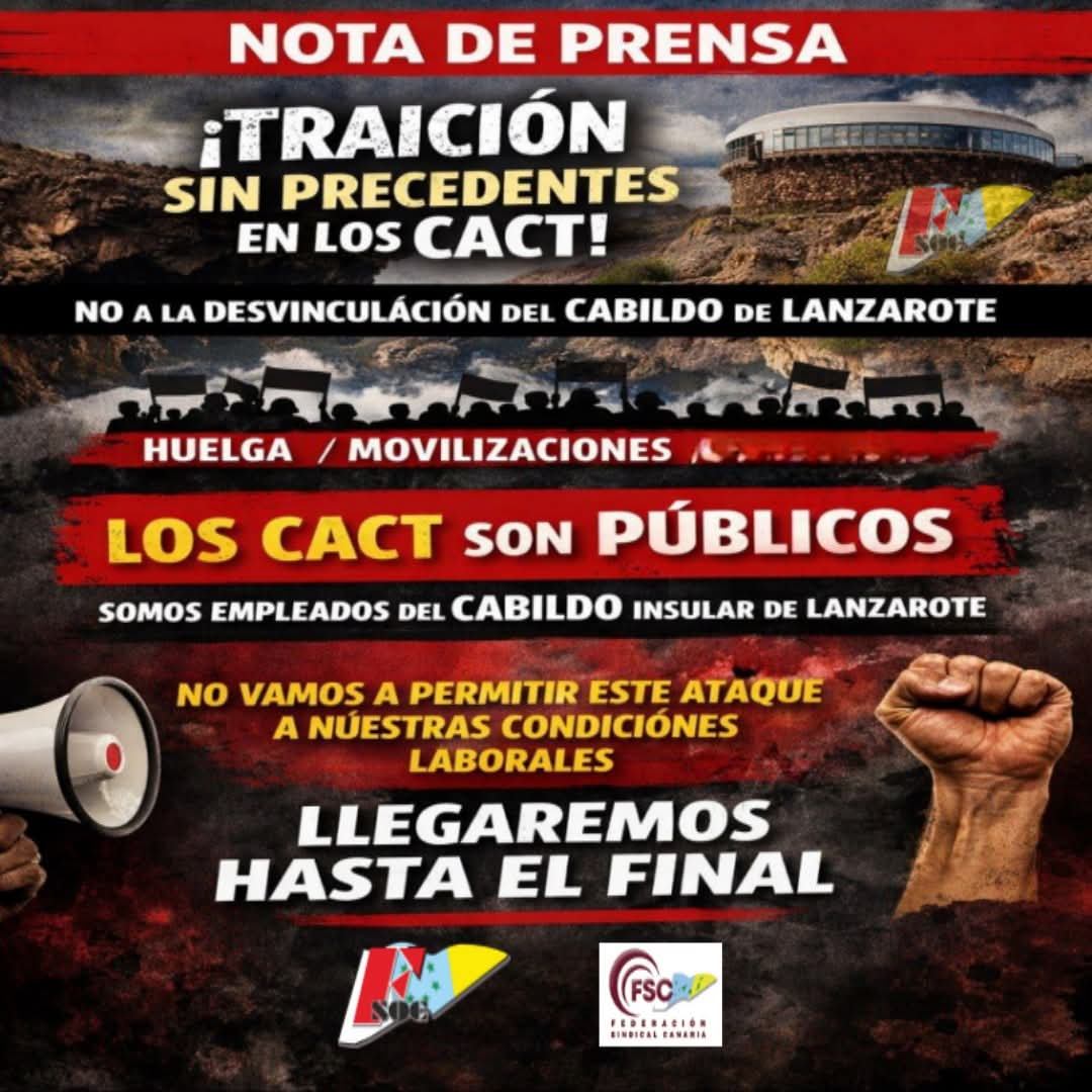 INFO_FSOC's tweet photo. #lanzarote #privatizarlopúblico 
Es una estrategia y maniobran para romper el vínculo de la plantilla con el Cabildo de Lanzarote en los CACT

Desde el FSOC lo decimos claro: es el paso previo a la privatización de lo público.
No lo vamos a permitir.

https://t.co/0OanHLhwR4 https://t.co/g7ayXGuKrG