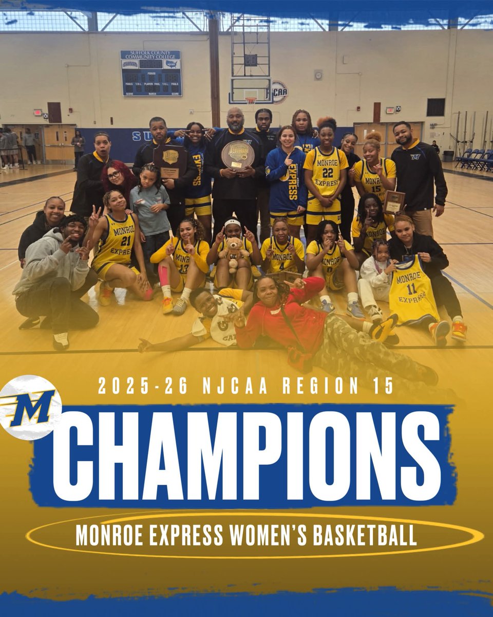 MonroeExpress's tweet photo. @muexpresswbb are your Region 15 Champions! Leaving it all on the court and finishing the job in overtime, winning 56-55! Great job team. 

#Region15champs #ExpressWin https://t.co/rseCNn0Hwu