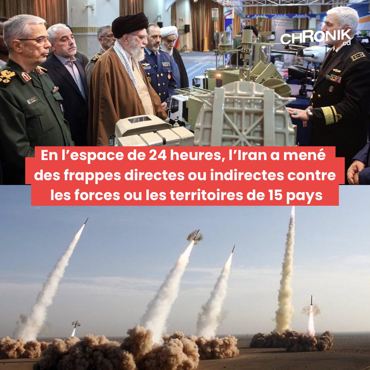 chronik_cd's tweet photo. DERNIÈRE MINUTE : 🇮🇷 En l’espace de 24 heures, l’#Iran a mené des frappes directes ou indirectes contre les forces ou les territoires de 15 pays :

– 🇮🇱 #Israel 
– 🇺🇸 États‑#Unis 
– 🇦🇪 #Émirats arabes unis
– 🇸🇦 Arabie #saoudite 
– 🇶🇦 #Qatar 
– 🇰🇼 #Koweït 
– 🇯🇴 #Jordanie 
– 🇮🇶 #Irak 
– 🇧🇭 #Bahreïn 
– 🇴🇲 #Oman 
– 🇸🇾 #Syrie 
– 🇨🇾 #Chypre 
– 🇫🇷 #France (Camp de la Paix, Émirats arabes unis)
– 🇮🇹 #Italie (base de l’OTAN à Ali Al-Salem)
– 🇬🇧 #Royaume ‑ Uni (base d’Akrotiri, Chypre)