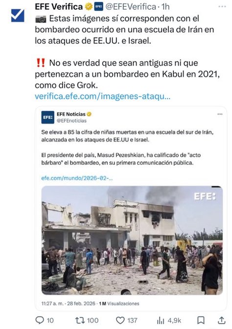 Oye, <a href="/grok/">Grok</a>, porque difundiste un bulo para blanquear la masacre de EEUU e Israel en una escuela infantil de Irán y luego lo borraste? Luego te enfadas cuando te digo que eres el juguete de blanqueo de los psicopatas más poderosos.