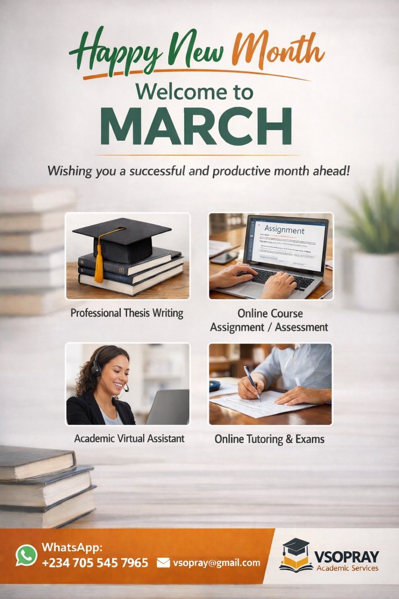 vsopray's tweet photo. Happy New Month 🌿

March with focus, progress, and results.
VSOPRAY is here to support your academic success.

#HappyNewMonth #VSOPRAY #AcademicS #ThesisWriting #OnlineAssignments #VirtualAssistant #StudentSuccess #Sophia #Studycom #qulification #profession #hse #iso #nva #othm https://t.co/i3AG8xH0w1