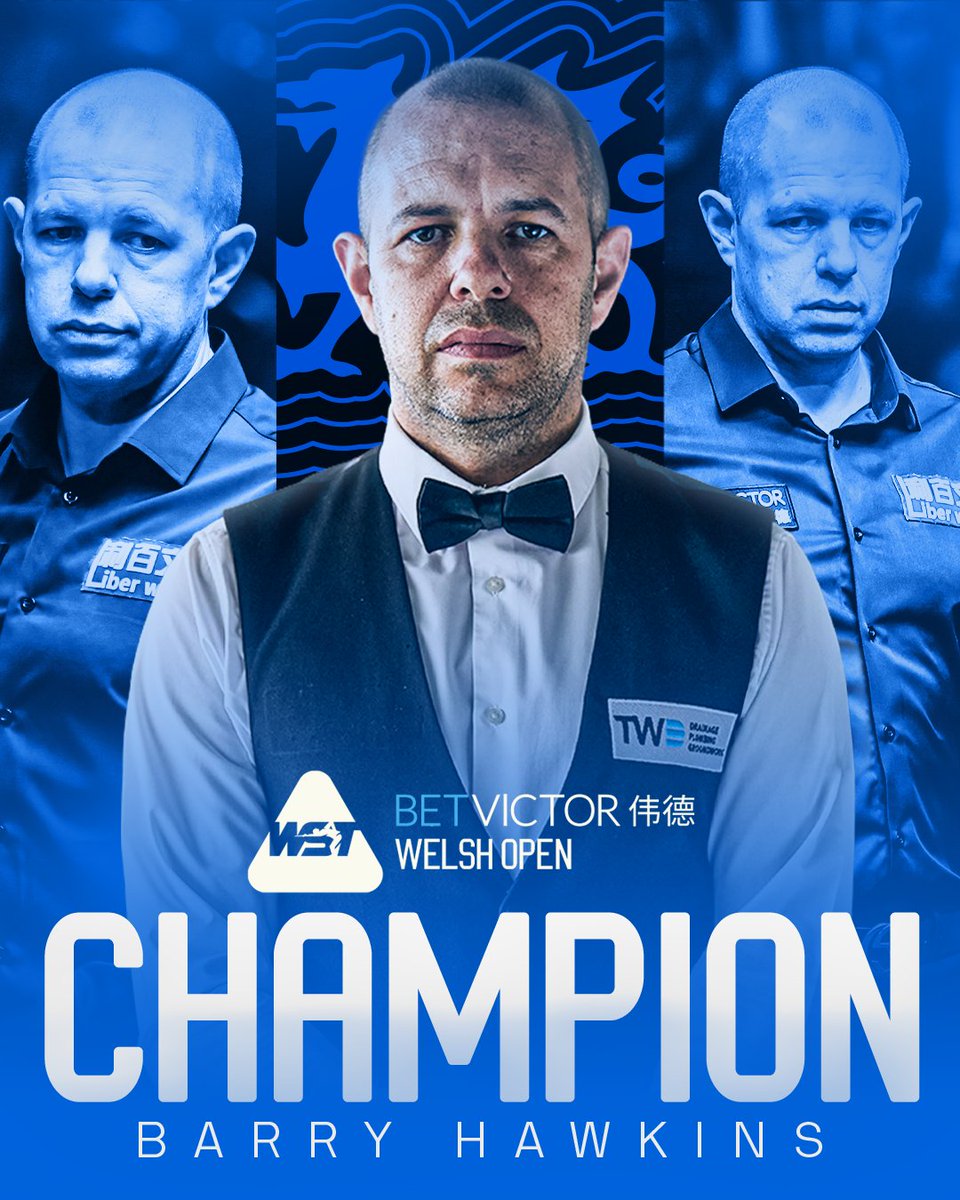 WeAreWST's tweet photo. HE'S DONE IT! 

Barry Hawkins fends off Jack Lisowski (9-5) to win the @BetVictor Welsh Open, his fifth ranking title 👏

#WelshOpen https://t.co/kx97oNzzeY