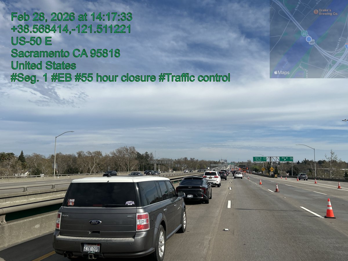 CaltransDist3's tweet image. #TrafficUpdate The seal assembly work on EB US 50 on schedule. Lane reduction to be lifted 3/02 5 a.m. Heavy work is complete. Seal assembly is in curing process. Caltrans reminds motorists to use alternate routes. Traffic backup is heavy. #thankyouforyoursupport