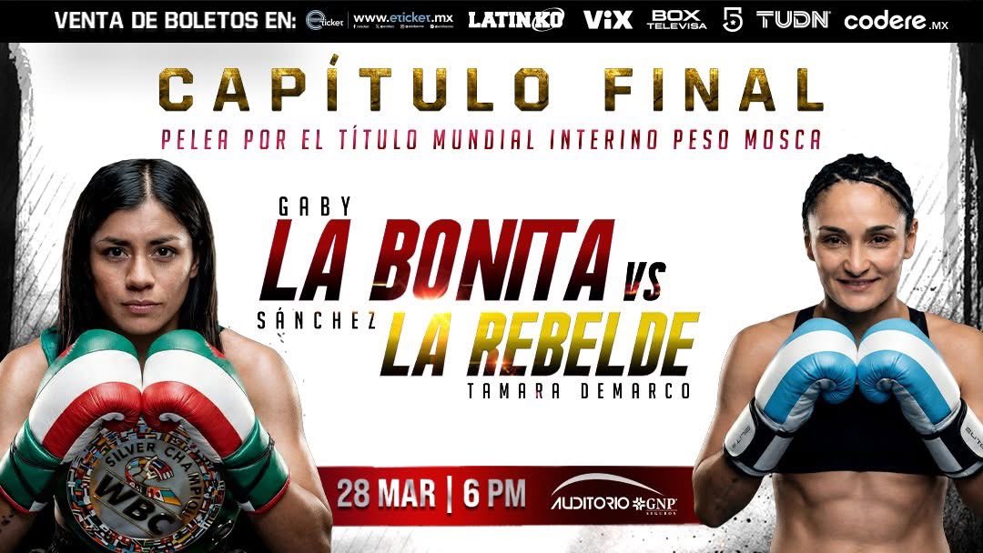 EnlaceNoticias1's tweet image. 🤩#Entérate...  Este 🗓️ #28deMarzo, a las ⏲️6:00 p.m., ¡Gaby 🧖‍♀️#LaBonitaSánchez va por el #Título Mundial Interino de #PesoMosca!, y se enfrentará a Tamara 🤼‍♀️#LaRebelde en el 🏦#AuditorioGNP... ¡Apoya a la 👑 #Campeona!  🎟️#Boletos en etiket.mx