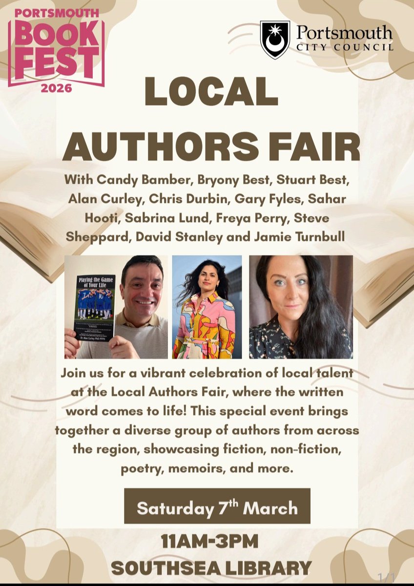 bryony_best's tweet photo. Looking forward to an event in my hometown for Bookfest. 

Southsea Library
7th March 
11am until 3pm 

#Portsmouth #bookfest #localauthors #SupportLocal 
#READERS
#BookWorm https://t.co/MZcsTrI5fh