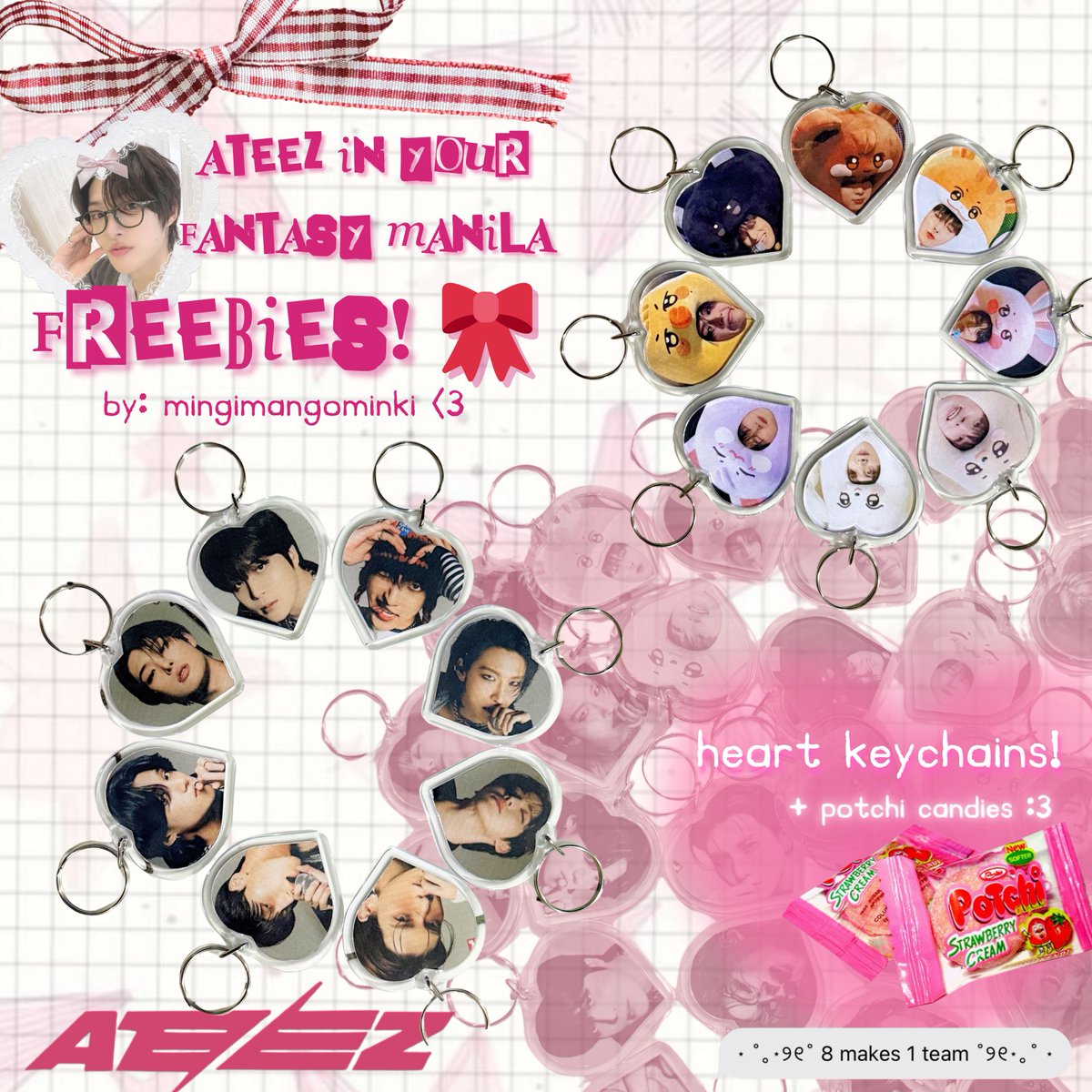 mingimangominki's tweet photo. ATEEZ 2026 [IN YOUR FANTASY MANILA]
freebies by @mingimangominki •ᴗ•

⋆˙⟡♡ Heart Keychains! ≽(•⩊ •マ≼
~ back-to-back print pogixcutie hihi 

🐣 like, rt, mfb!
🎀 March 14 - time &amp; loc tba!
🐣 1:1 onli!
🎀 dm me to trade!

#InYourFantasy_MNL #ATEEZinManila #에이티즈 https://t.co/ao6yEYAUVX