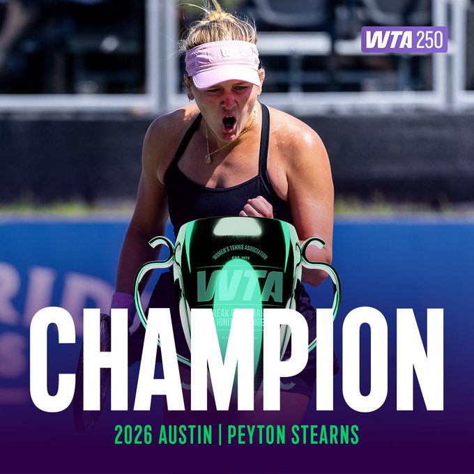 wtagunlugu's tweet photo. 🏆 Peyton Stearns, Taylor Townsend'i 7-6, 7-5 mağlup ederek WTA 250 Austin'de şampiyon oldu!
✨ Kariyerinin ikinci WTA şampiyonluğu.
#Tennis #WTA #ATXOpen https://t.co/ppqqZgu6U2
