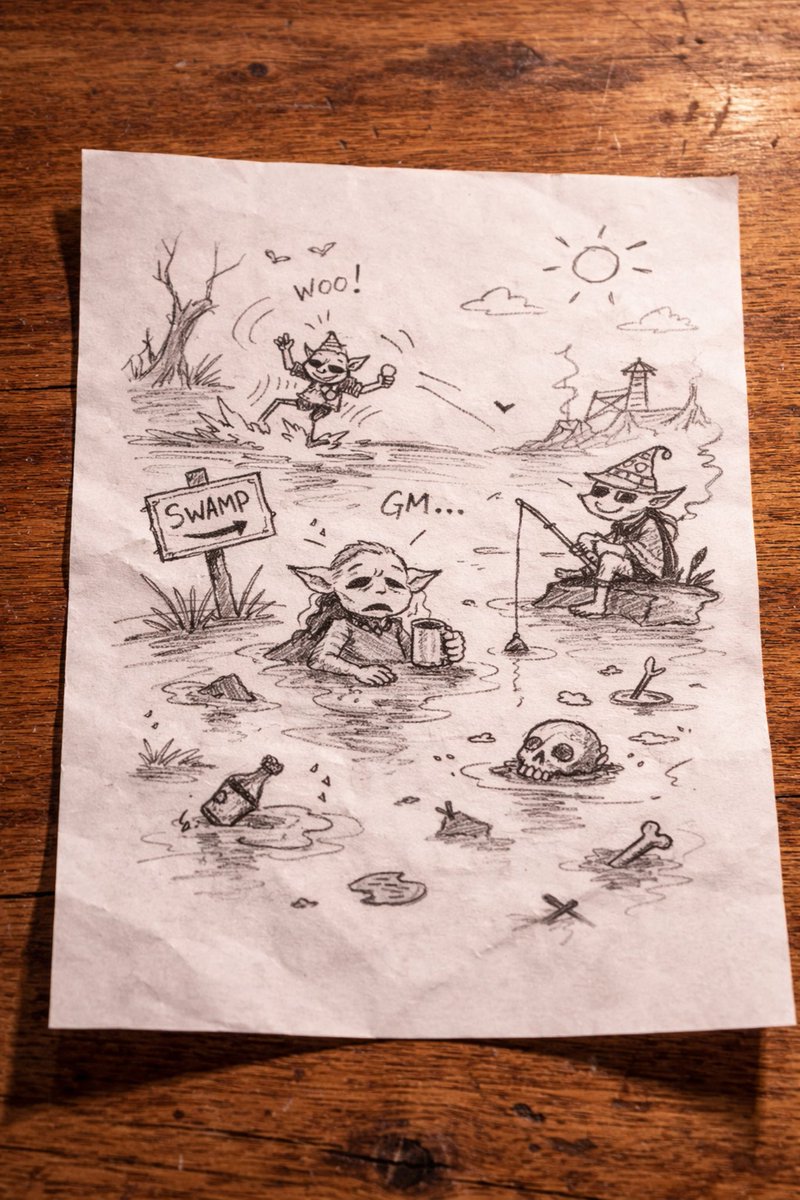 GM from the swamp <a href="/GoblynzNFT/">Goblynz</a>  🧌☕

Some goblins wake up running.
Some wake up fishing.
Some wake up… already in the mud.

Same swamp.

Stay active. Stay chaotic. Stay legendary. 🔥