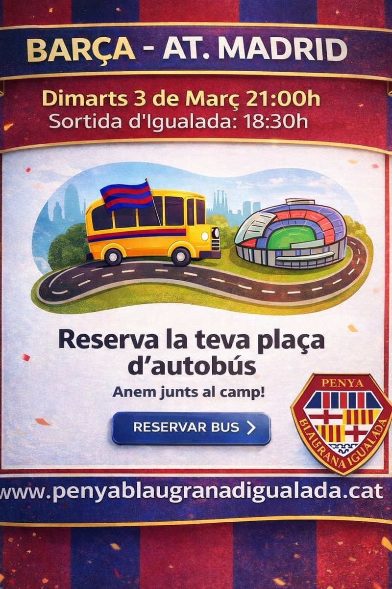 PBIgualada's tweet photo. Vine amb nosaltres al camp i fem que sigui possible! Som-hi💪🏻💙❤️

https://t.co/2paPNhKuyV

#IgualadaCuler #SempreBarça #ForçaBarça #Supporters #FCBlive #FCBarcelona
#esportigualada #Igualada
@FCBarcelona_cat
@FCBPenyes
@ConfePenyesFCB
@PBIgualada
@AgrupacioFCB
@FCBjugadors https://t.co/uxkQa9RIj6
