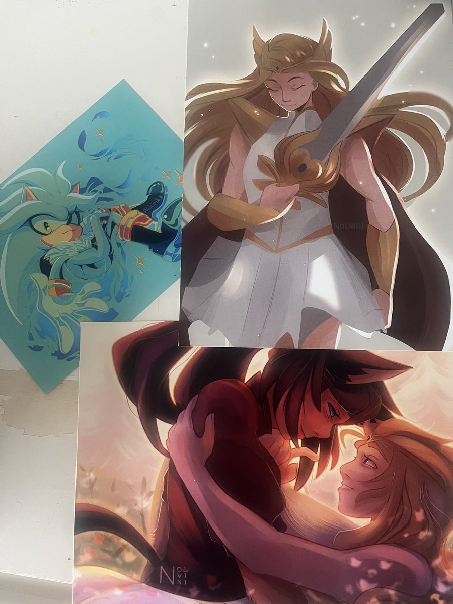 small Wreckcon haul! Thank you <a href="/nolviniart/">syeda 🥀 shop is live!</a> for these lovely she-ra and sonic prints they’re beautiful