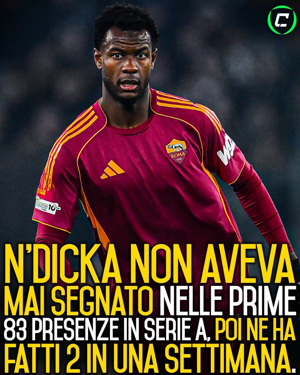 CronacheTweet's tweet image. Ancora #Ndicka: dopo il primo gol con la maglia della #Roma segnato domenica scorsa contro la Cremonese, si ripete portando avanti i giallorossi contro la #Juventus. È 2-1 all’Olimpico 🟡🔴