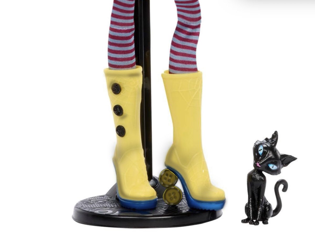 Fun fact: the heel detail has chartreuse buttons. In Coraline, when Coraline is told she must sew buttons onto her eyes to stay, chartreuse is one of the colors offered — and the Other Mother says she’d be jealous. Such a cute detail.