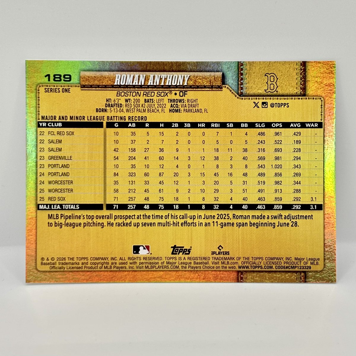 ‼️FOR SALE‼️

2026 Topps Series 1 Roman Anthony Golden Mirror SSP

🏷️$1,400

RTs much appreciated 🙏