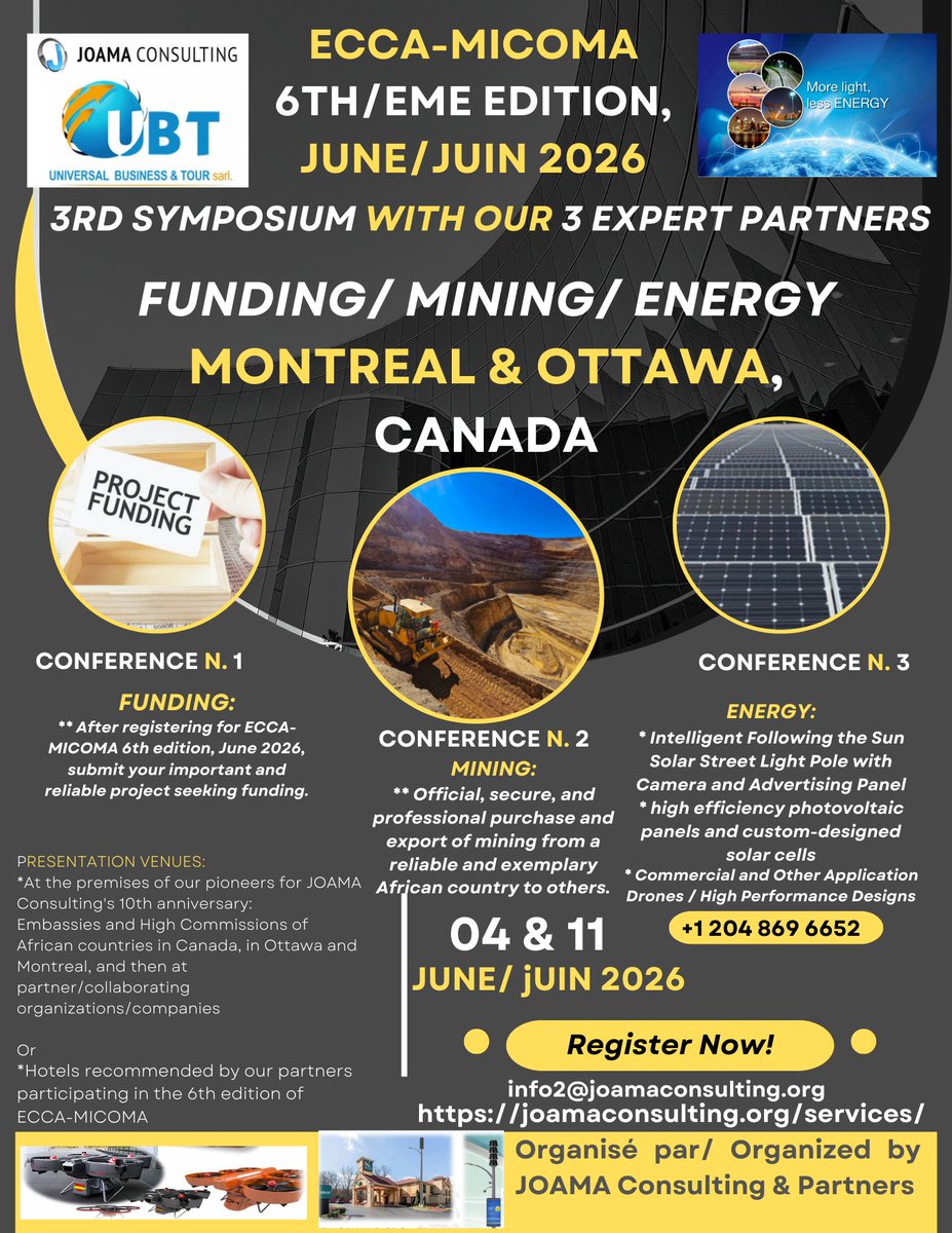 joamaconsulting's tweet photo. * (@EN FRANÇAIS)
✍️JOUR J-3 mois &amp; 3 jours 
💎@ECCA-@MICOMA 6è édition 
👉Rencontre internationale annuelle d’@affaires et 3è @SYMPOSIUM/ Nos partenaires, juin 2026 / CANADA : 
Montréal (4 juin), Ottawa (5&amp;11 juin) et/ou Winnipeg (9 juin)  
👉 Lien hebdo:
https://t.co/vJv9jK6Wvy https://t.co/6eUeehWzLZ