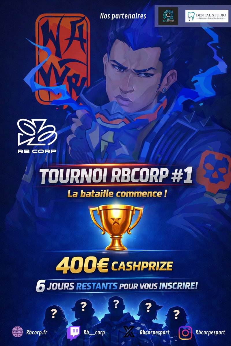 🎮TOURNOI RBCORP #1 : La bataille commence !

💰 400€ de cashprize en jeu
⏰ 6 jours restants pour vous inscrire : play.toornament.com/fr/tournaments…

Surpassez toutes les épreuves pour remportez le trophée ainsi que les récompenses ! 🏆

Mais ce n'est pas tout... 👀
Des guests incroyables