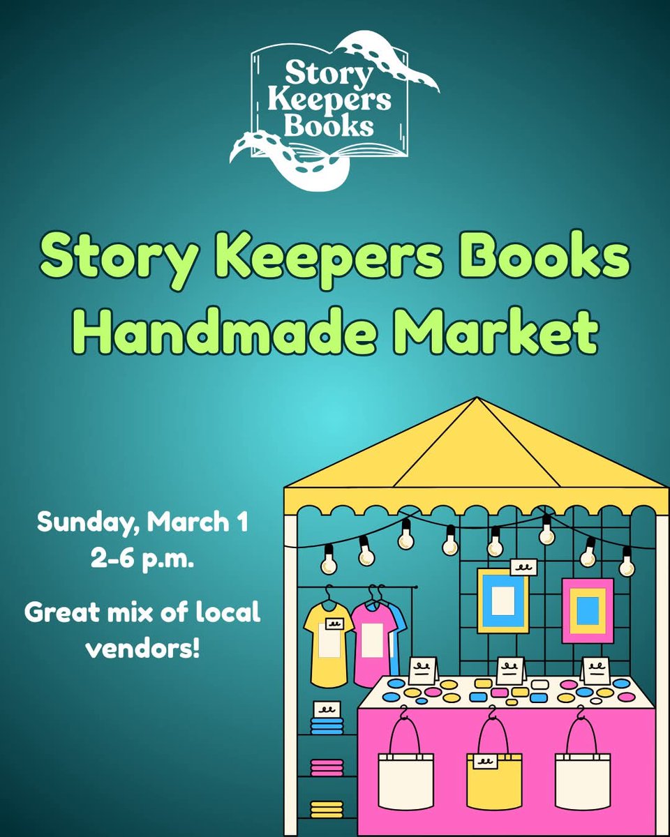 Join us at Story Keepers Books for the Handmade Market happening now until 6pm! 😄 Explore all the incredible art including stickers, crystal art, prints, and more! 

❤️