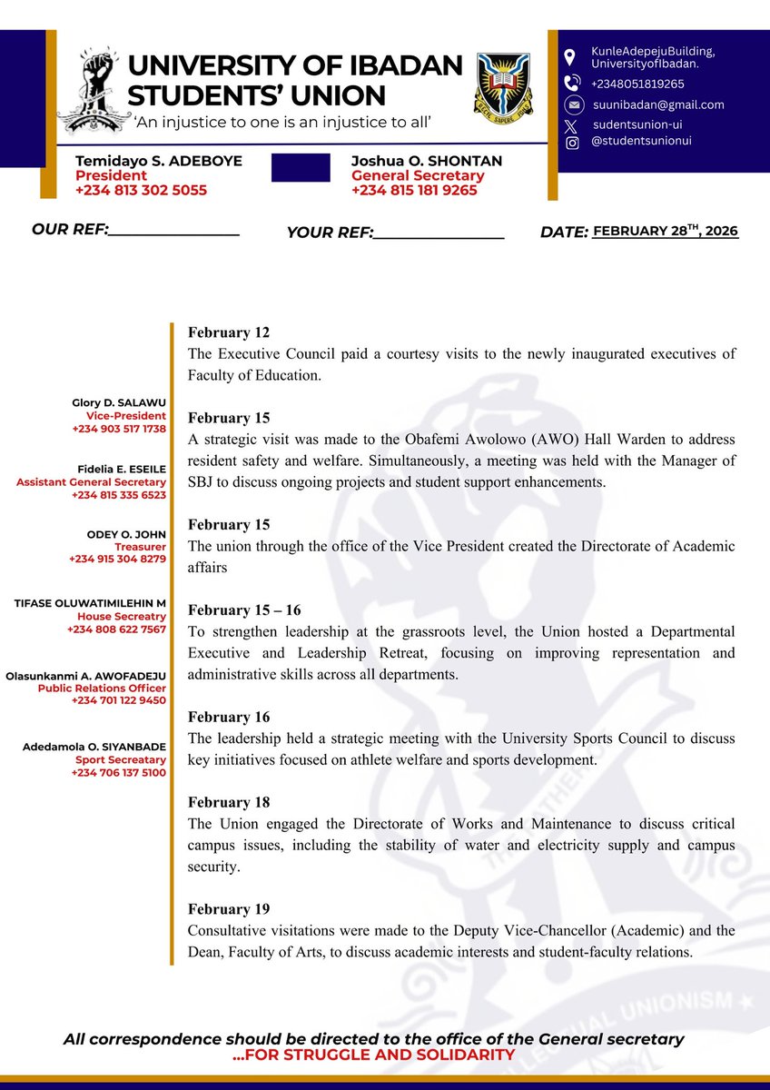 University of Ibadan Students' Union tweet media