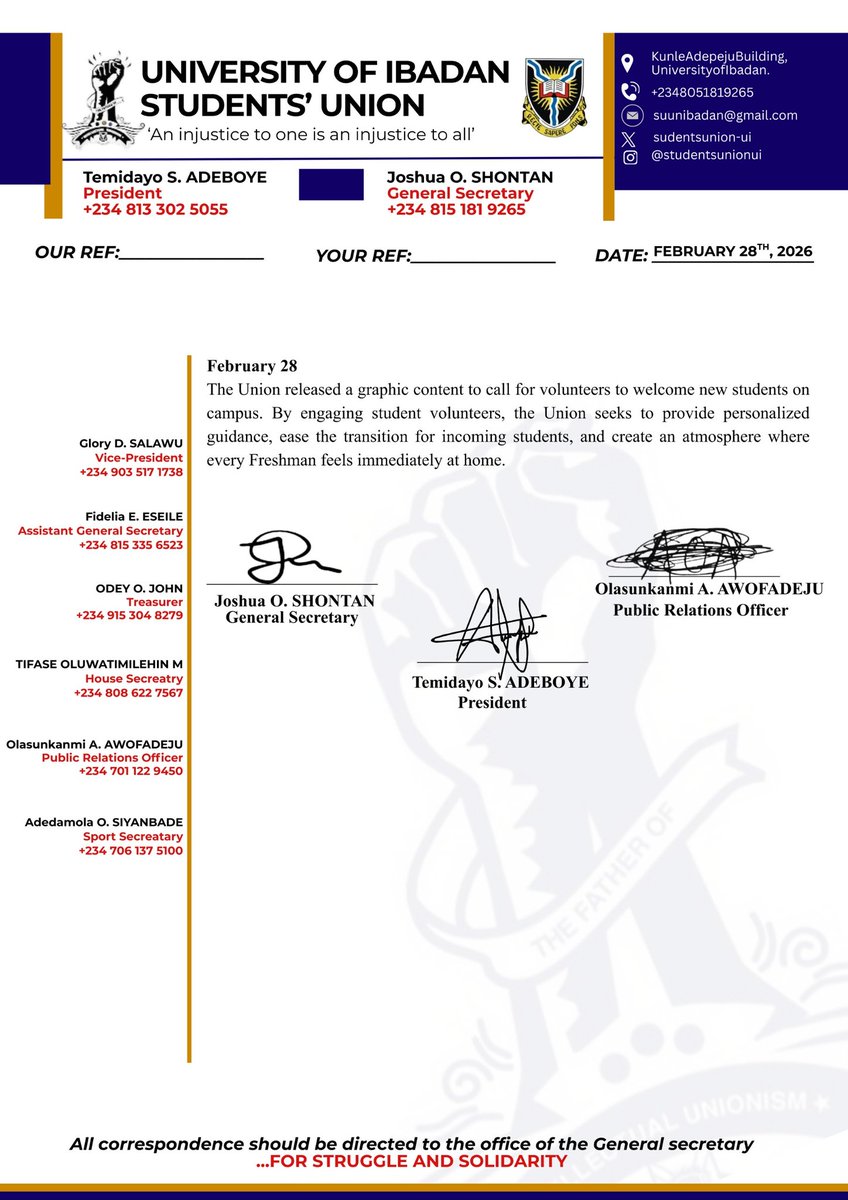 University of Ibadan Students' Union tweet media