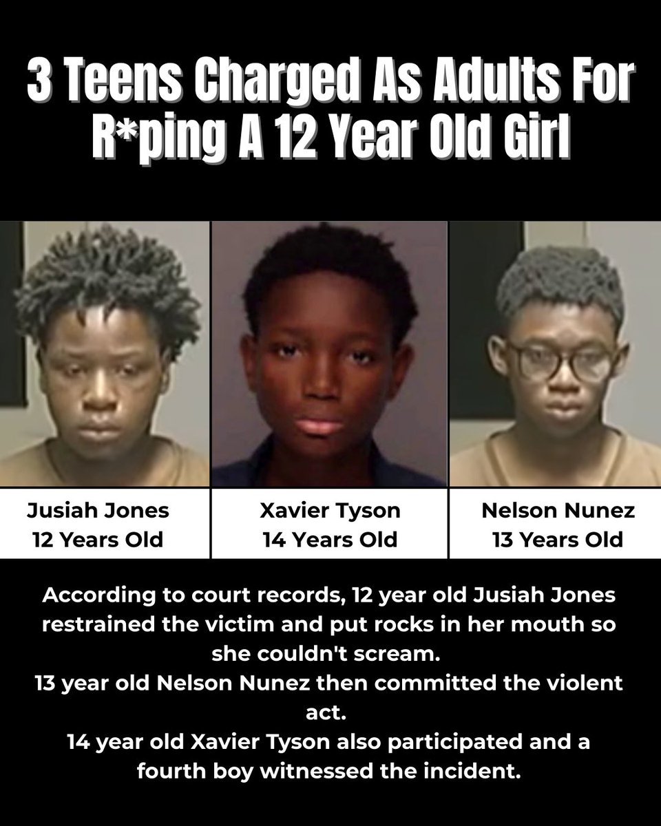 DrilliamS's tweet image. 12 year old Jusiah Jones, 13 year old Nelson Nunez, and 14 year old Xavier Tyson have been charged following the horrific crime.