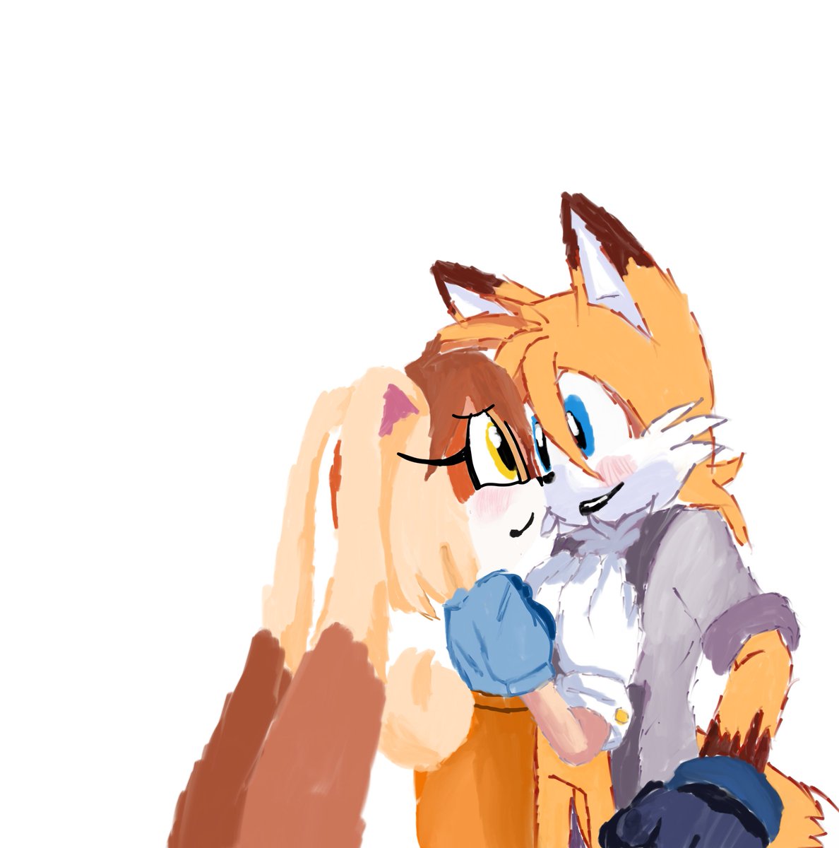 Alright challenge accepted. First time drawing cream at all and first time drawing your adult designs. I liked the pose from the first and went with that. Hope you enjoy <a href="/_Ra_Fox_/">° ᗯendy °</a>  #taiream #tailsthefox #creamtherabbit