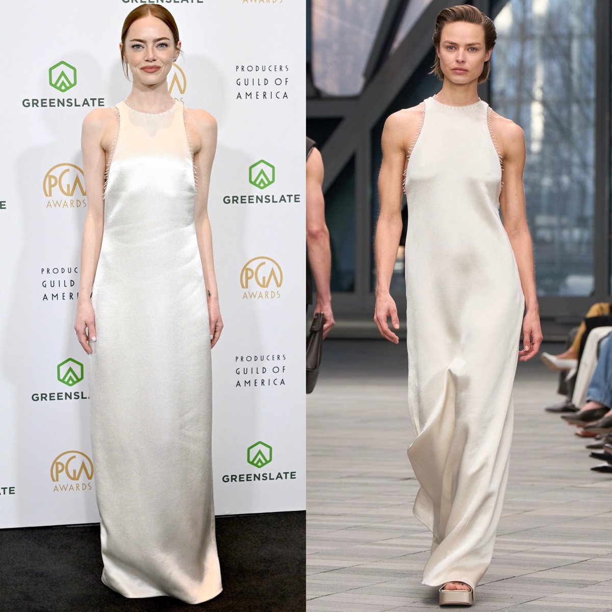 dequemeolook's tweet image. Emma Stone de Calvin Klein Collection Inverno 2026 no ‘Producers Guild Awards 2026’, em Los Angeles. #PGAAwards #EmmaStone #CalvinKlein 

Styling: @petraflannery 

📸 Getty Images / Vogue Runway