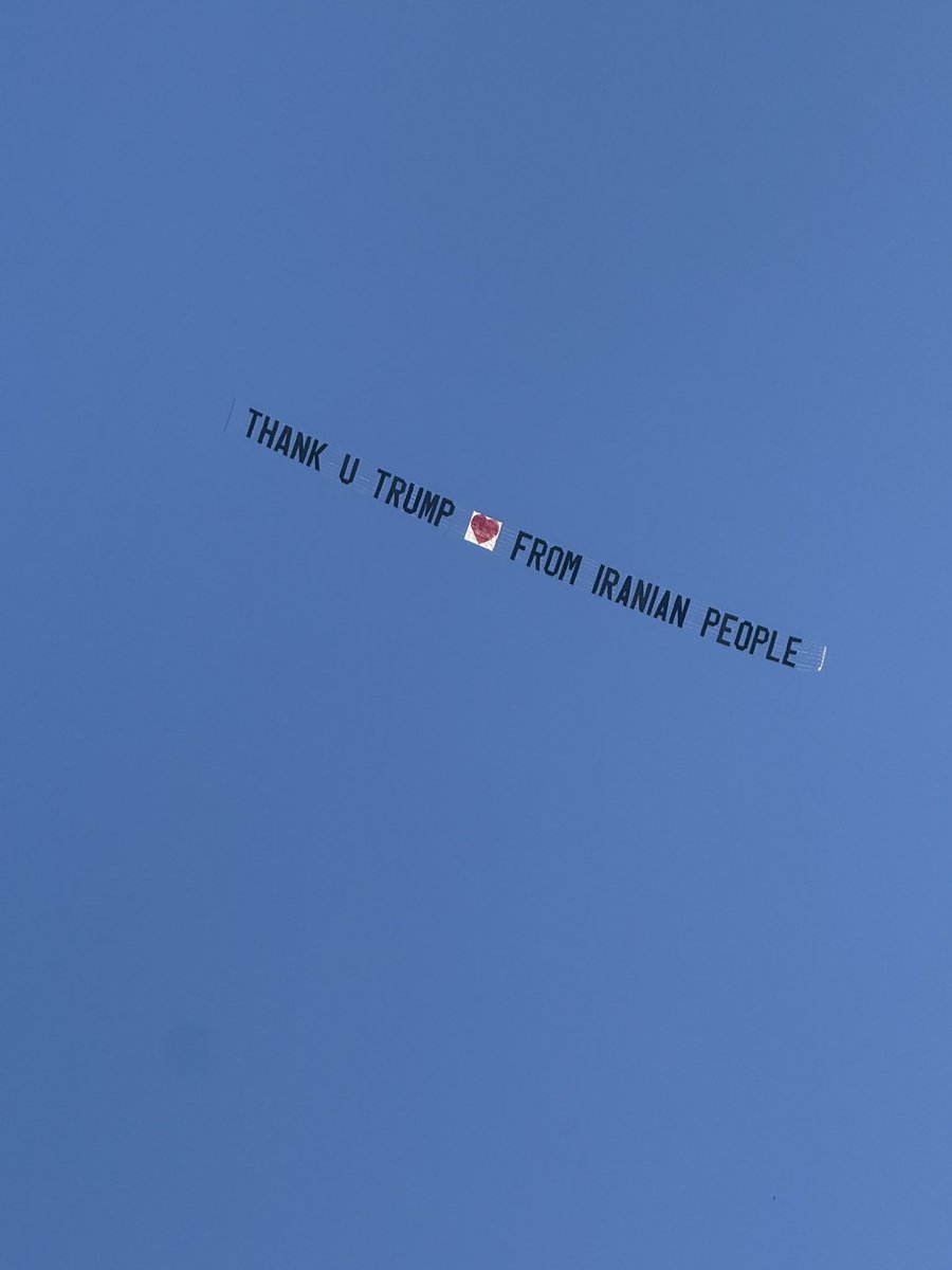 Flying over the city of Los Angeles: 

"Thank U Trump ❤️ from Iranian People"