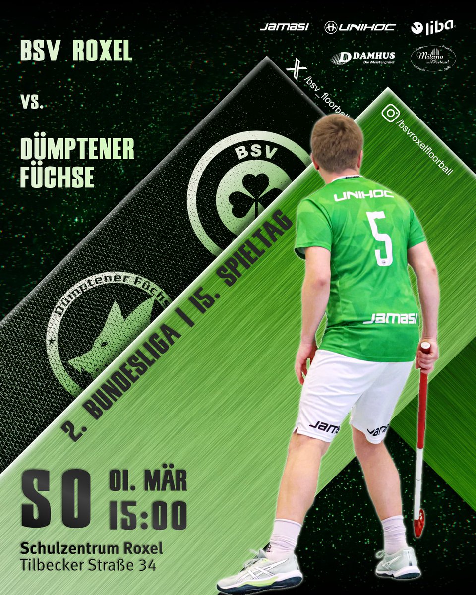 bsv_floorball's tweet photo. Unser Derby steht an. In unserem vorletzten Heimspiel treffen wir aus die Füchse aus Dümpten. ☘️

#Floorball #2FBL #ROXDPF #Muenster https://t.co/9iaglVNAnn
