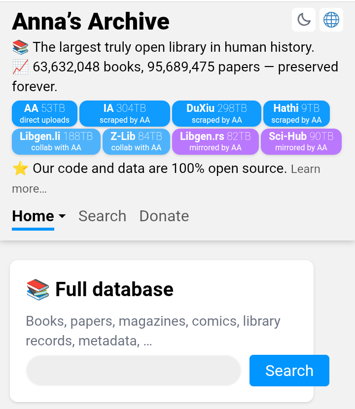 📚 أكبر مكتبة مفتوحة في تاريخ البشرية!

هل تبحث عن كتاب نادر أو بحث علمي؟ إليك كنز حقيقي: 238 تيرابايت من الكتب والأبحاث العلمية متاحة مجاناً!

🔹 63,632,048 كتاب
🔹 95,689,475 ورقة بحثية

كلها محفوظة إلى الأبد ومتاحة للتحميل لطلبة والباحثين. 
👇
annas-archive.li