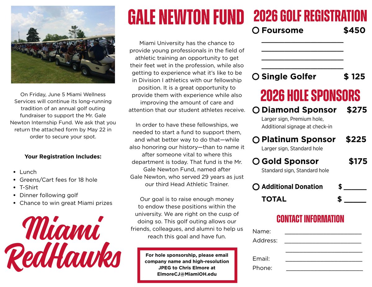 MiamiOH_SptsMed's tweet photo. While you wait, consider joining us in June or sponsoring a hole for our golf outing! https://t.co/tdZQBd6Pgc
