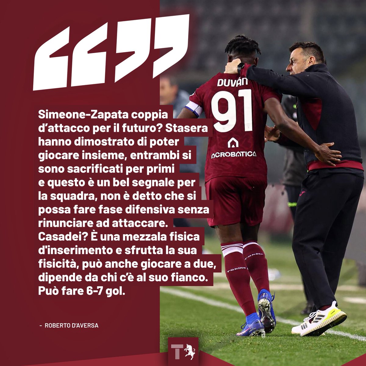 TuttoIlToro's tweet image. 🎙️ “Complimenti ai ragazzi ma non abbiamo fatto ancora nulla. Simeone-Zapata? Si sono sacrificati per primi e questo aiuta la squadra. Hanno dimostrato di saper giocare insieme”.

Così Roberto #DAversa dopo #TorinoLazio. #SFT #FVCG