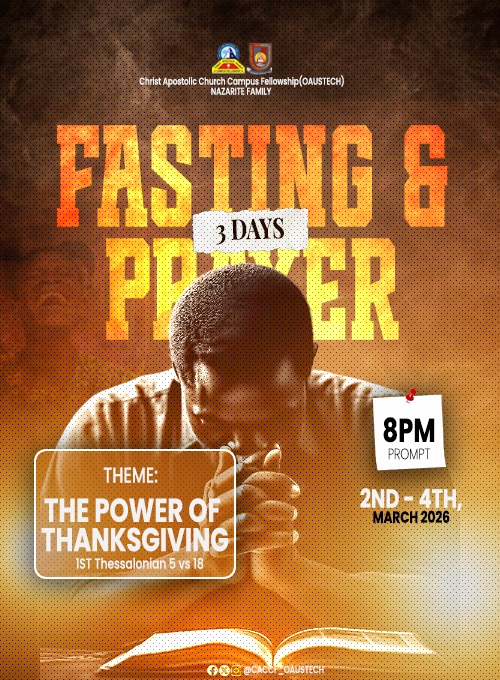 caccfoaustech's tweet photo. Starting today,
Join us for a 3-day fasting and prayer feast.

We’ll come together at 8 PM from March 2nd to 4th to fast and pray on the theme: The Power of Thanksgiving (1st Thessalonians 5:18).

We're coming together in fasting and prayer, expressing our gratitude.
#Isreal https://t.co/jov2TWAYGi