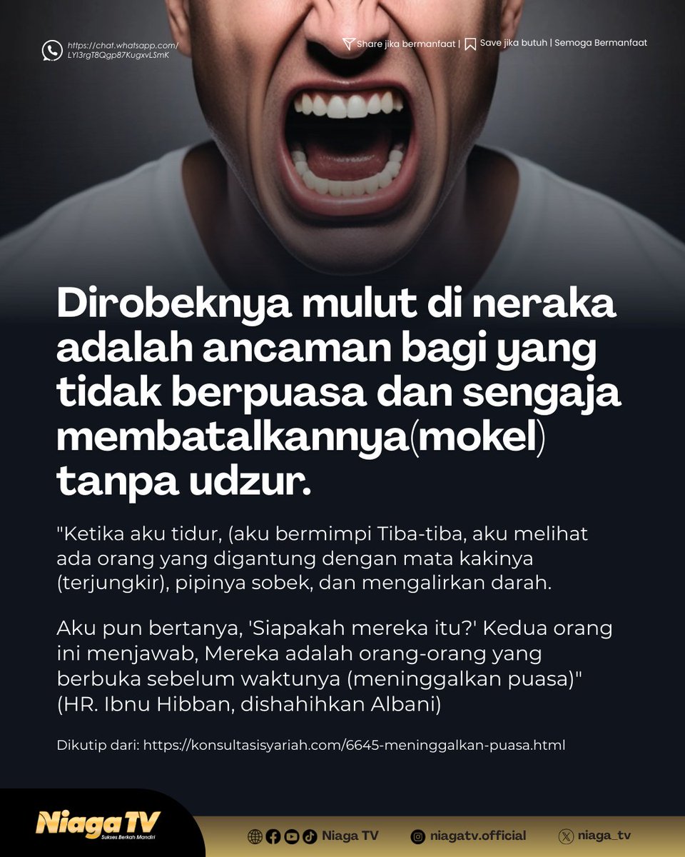 Ancaman untuk yang dengan sadar tidak berpuasa dan sengaja membatalkannya (mokel).

#Sunnah #reminder #Islam #quote