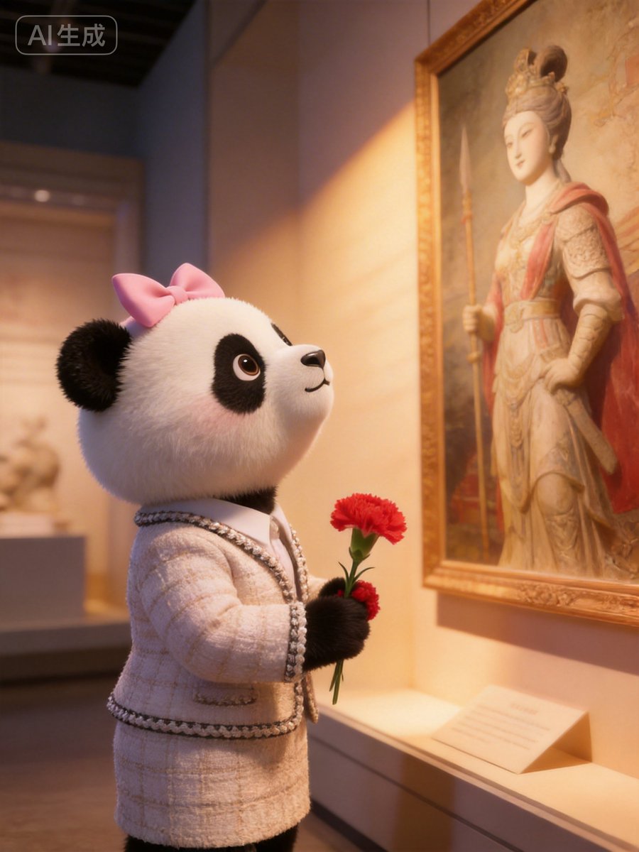 tan_hua18069's tweet photo. On this special day, Huahua visits the Women and Children‘s Museum of China, tracing the footsteps of remarkable women through history. Strength comes in all forms — and this panda is feeling inspired. 🏛️🌸 #WomensDay #PandaInBeijing #HerStory #MuseumDiaries #AIGC https://t.co/jTKiYys0WE