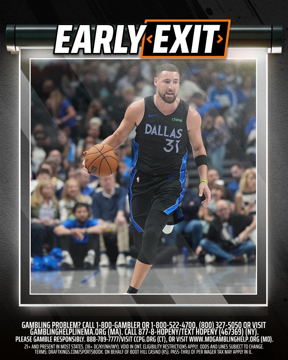DK_Assist's tweet photo. Klay Thompson has been ruled out — Early Exit is in effect.  

All qualifying bets (including LIVE), will be honored and tagged as Early Exit Protected. https://t.co/oFrgjq15UB