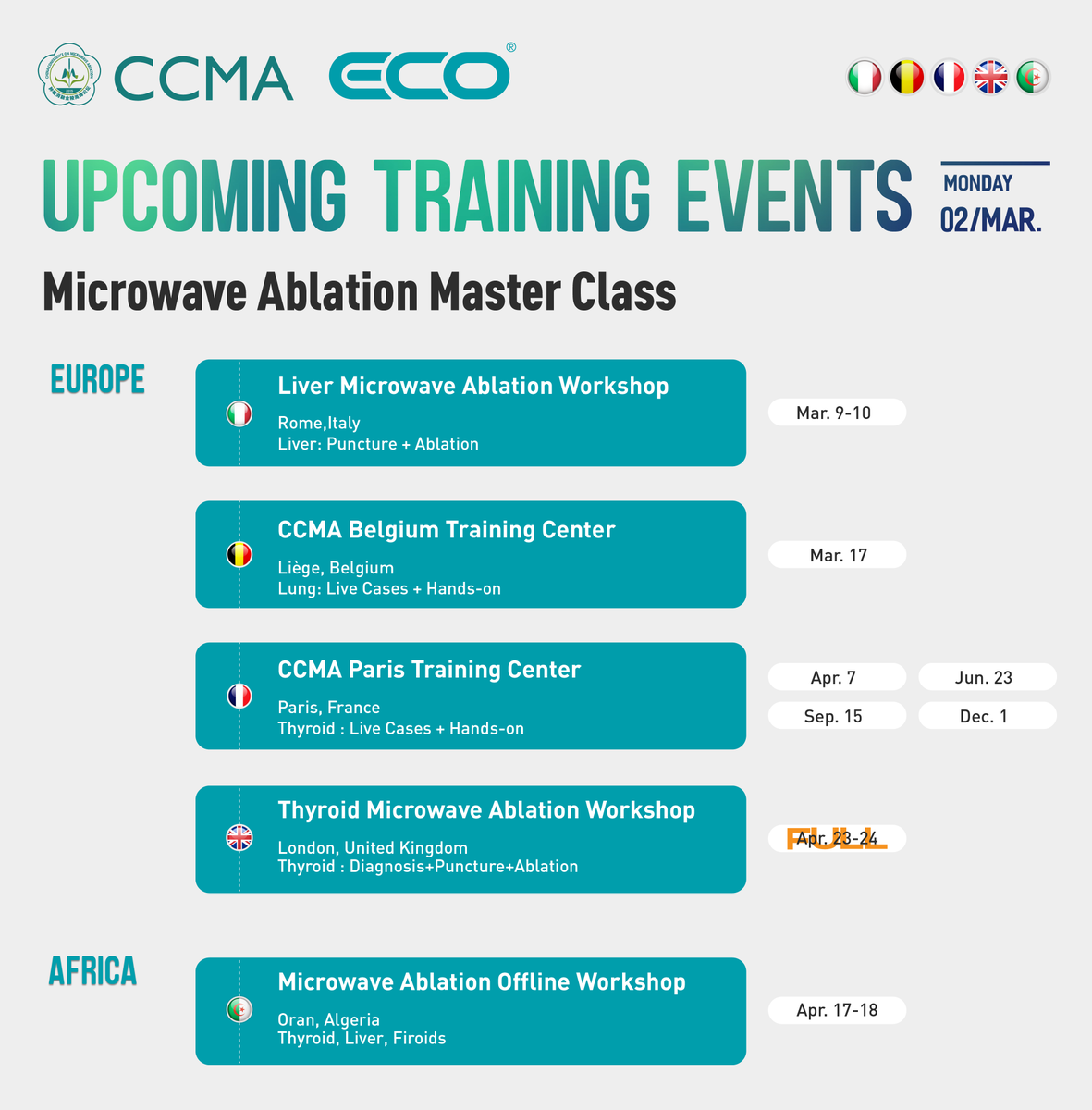 MicrowaveEco's tweet photo. #ECOupcomingtrainingevents for #2026
✅ UPDATES 2nd March

Microwave Ablation Master Class (#CONFIRMED)

📅 Plan your training with ECO &amp; CCMA Training Programs.

ECO Medical Technology
ECO Medical USA https://t.co/0L3gPAGxkl