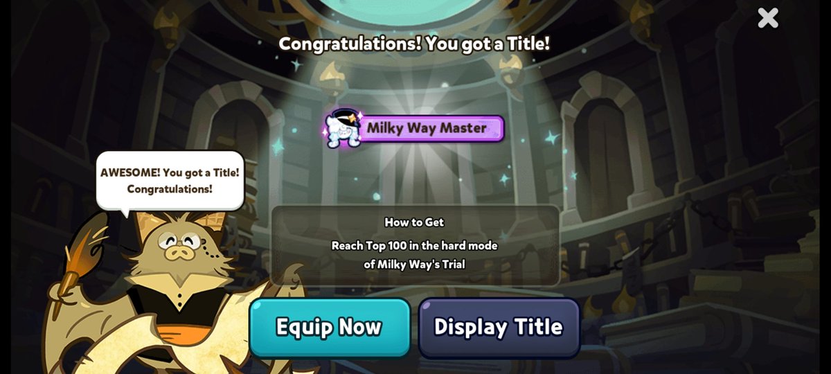 MilkyWayWilly's tweet photo. Let's go!!! I got this title, #milkywaycookie #cookierun #cookierunovenbreak https://t.co/4v4i6KZ5uK