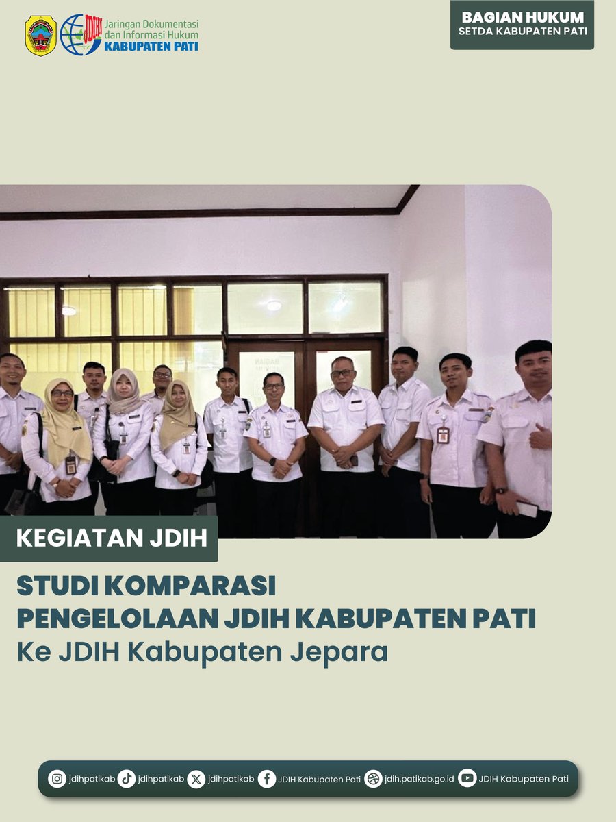 jdihpatikab's tweet photo. Rabu, 18 Februari 2026 JDIH Kab Pati melaksanakan kunjungan kerja dalam rangka studi komparasi ke JDIH Kab Jepara.

Kunjungan diterima dengan baik oleh Penyuluh Hukum Ahli Muda Bag Hukum Setda Kab Jepara, Bapak Dhody Hermawan, S.H., M.H didampingi Analis Hukum dan admin JDIH. https://t.co/sPSik0shQg