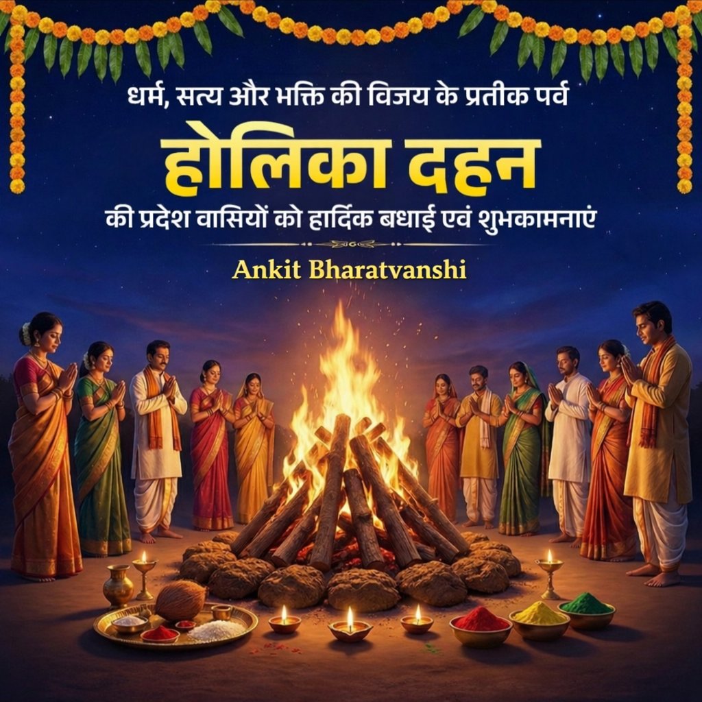 Ankit03379275's tweet photo. अधर्म पर धर्म, असत्य पर सत्य और अहंकार पर भक्ति की विजय के पावन प्रतीक पर्व होलिका दहन की  हार्दिक बधाई एवं शुभकामनाएं।
#Holi2026  #Holi #HolikaDahan https://t.co/90JnhR0rKo
