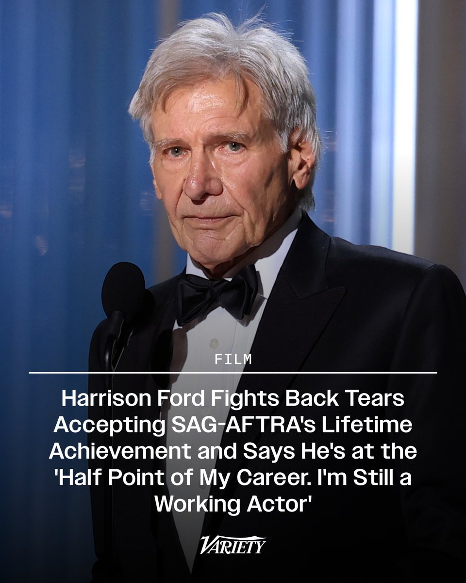 Harrison Ford holds back tears while accepting the Lifetime Achievement Award, presented by SAG-AFTRA at the #ActorAwards: 

"I'm in a room of actors, many of whom are here because they've been nominated to receive a prize for their amazing work, while I'm here to receive a prize