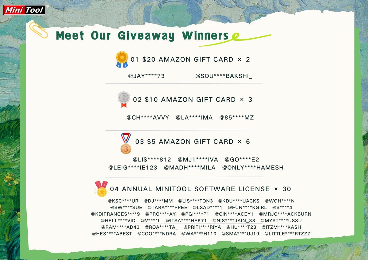 minitool_'s tweet image. 🎉 Congratulations to our lucky winners! 🎉

Thank you all for joining our #MiniTool 2026 Giveaway — your enthusiasm made it amazing! 💥

🏆 The winning accounts have been selected!

We’ll be sending out all prizes within 3 business days.

Stay tuned and keep an eye out for our