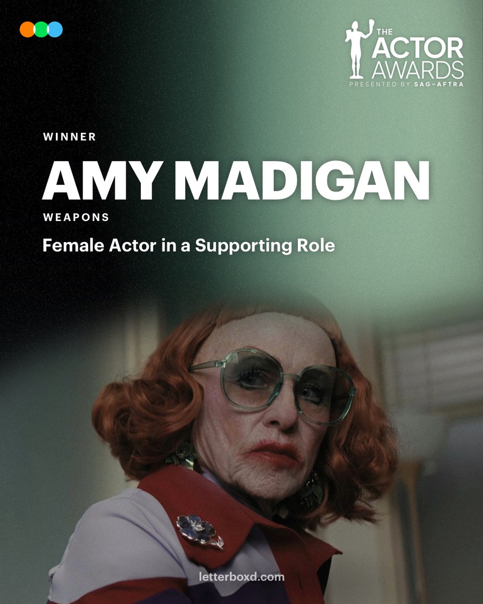 Amy Madigan wins Outstanding Performance by a Female Actor in a Supporting Role for Weapons at the Actor Awards 

#ActorAwards