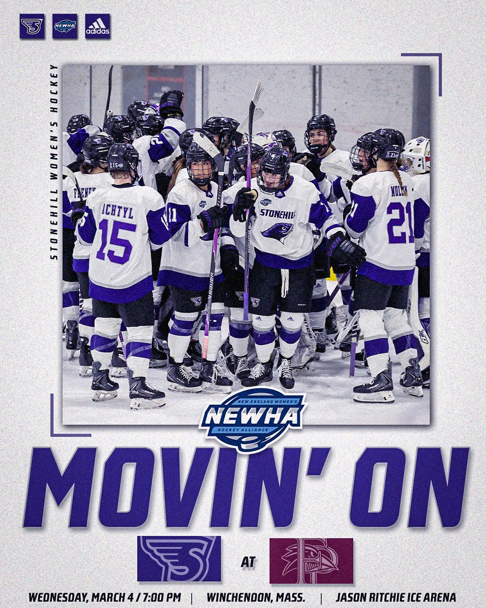 StonehillWIH's tweet photo. THE REMATCH IS SET!!⚔️

Stonehill will travel to take on Franklin Pierce in the @NEWHAonline Semifinals on Wednesday, March 4 at 7 PM! 🏒

#GoHill | #BeTheLegacy https://t.co/A2FzqeQus5