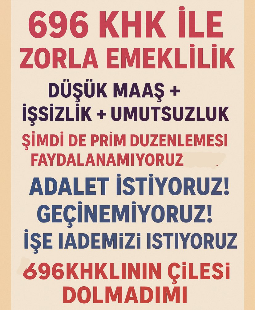 <a href="/LiderBuro/">LİDER BÜRO-SEN</a> #ZorunluEmekliyeİşeİadeHakkı 696 KHK  ile KAMUDA işçiler isteği dışında ZORUNLU EMEKLİ edildi. 03.03.2023 de bu hüküm kaldırıldıysa Yasal Bir Düzenleme ile İŞE İADEMİZİ İSTİYORUZ..
<a href="/RTErdogan/">Recep Tayyip Erdoğan</a> <a href="/dbdevletbahceli/">Devlet Bahçeli</a> 
<a href="/isikhanvedat/">Prof. Dr. Vedat Işıkhan</a> 
<a href="/turkiskonf/">TÜRK-İŞ</a> 
<a href="/hakiskonf/">HAKİŞ KONFEDERASYONU</a>
