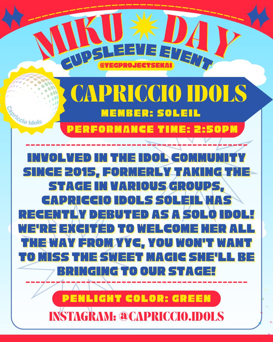 YEGProjectSekai's tweet photo. Please welcome our spectacular lineup of performers! 📢
@/capriccio.idols
@/clownboys_idols
@/joyride.yeg
@/kira.kira.pop
@/frightstages + @/aycilipias

Catch their performances starting from 2:30PM!
⬇️MORE INTRODUCTIONS &amp; INFO IN REPLIES ⬇️ https://t.co/h5pOVF3kCo