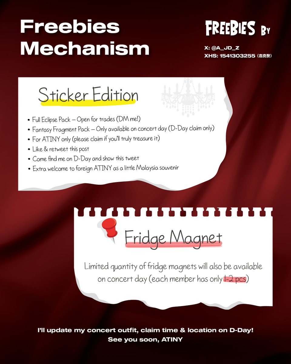 ATEEZ 2026 WORLD TOUR [IN YOUR FANTASY] – KUALA LUMPUR
Sticker Edition Freebies

Hi ATINY! Due to the love for my fridge magnets, I’ve prepared a sticker version as well 🥺

Details are in the poster!

#ATEEZinKL #IYFinMY #IYFinKL #InYourFantasyinKL